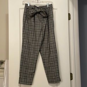 GAP Grey Plaid High-Waisted Front-Tie Paper Bag Pants Size 2 PETITE